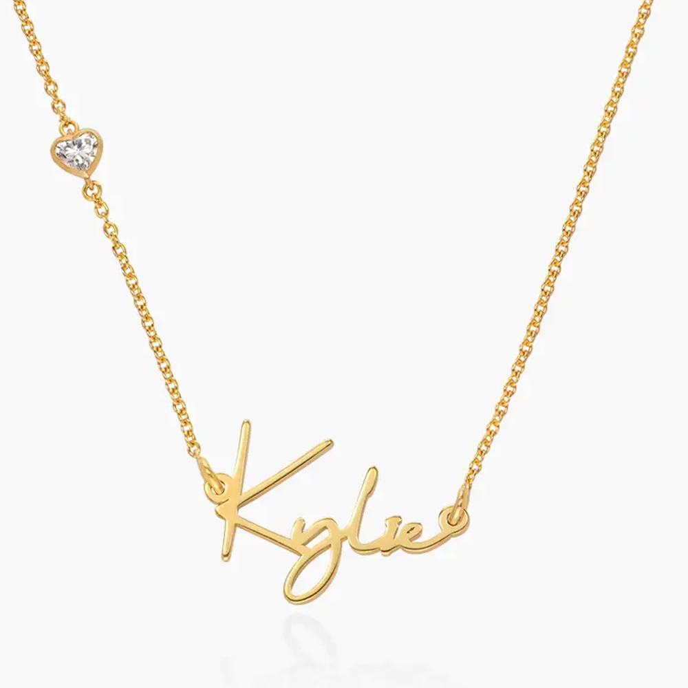 Gold Vermeil Heart Cubic Zirconia Personalized Name Necklace for Women-1