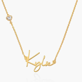 Gold Vermeil Heart Cubic Zirconia Personalized Name Necklace for Women-16