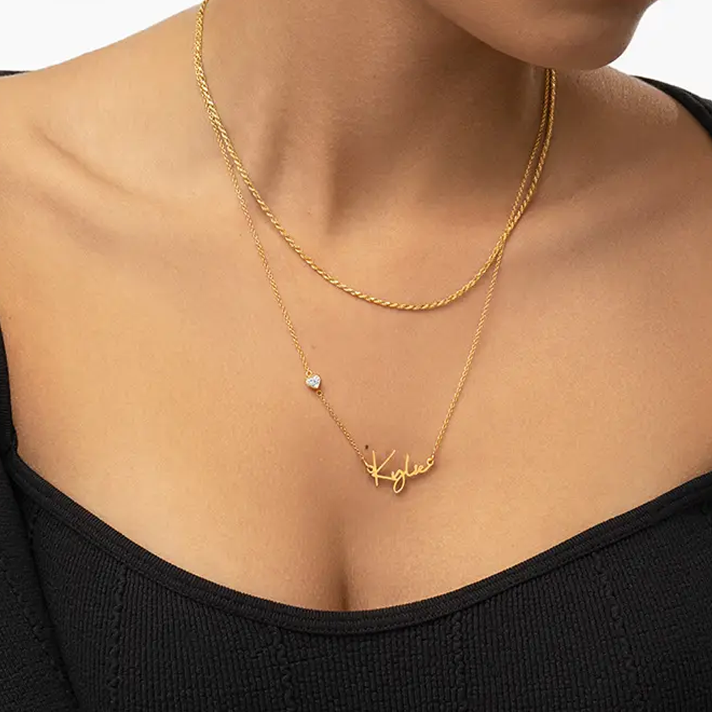 Gold Vermeil Heart Cubic Zirconia Personalized Name Necklace for Women-3