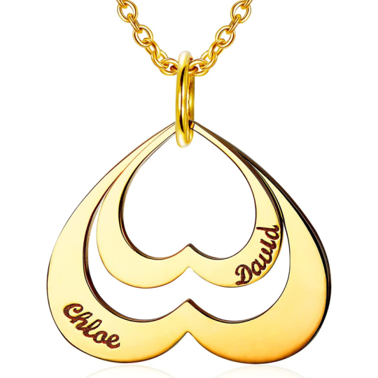 Gold Vermeil Heart With Heart Personalized Name Plated Necklace for Women