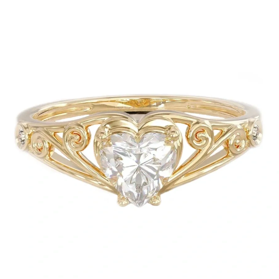 Gold Vermeil Heart Cubic Zirconia Ring for Women-1