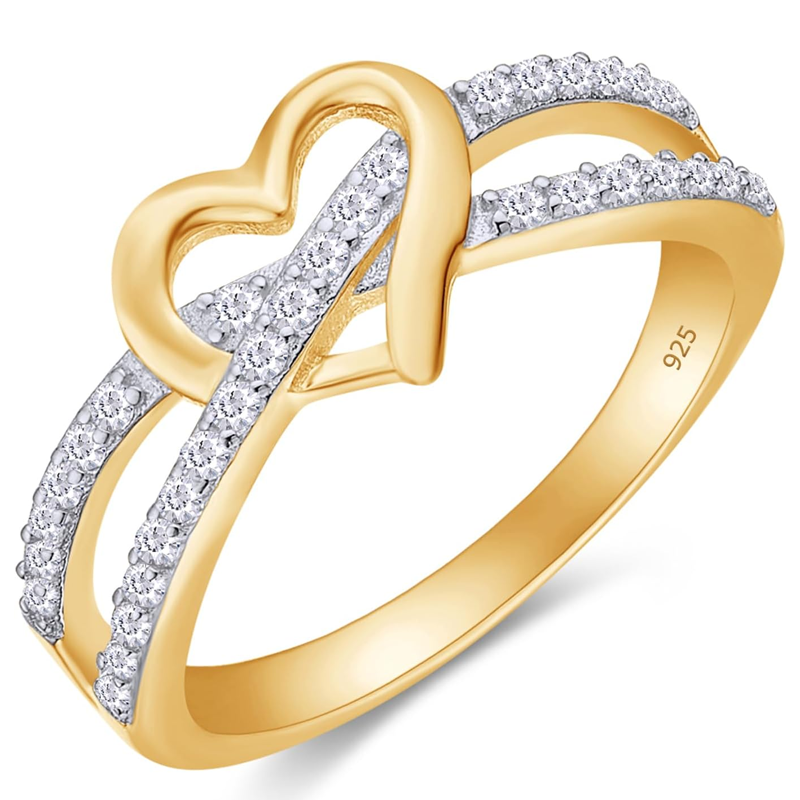 Gold Vermeil Cubic Zirconia Heart Ring for Women-1