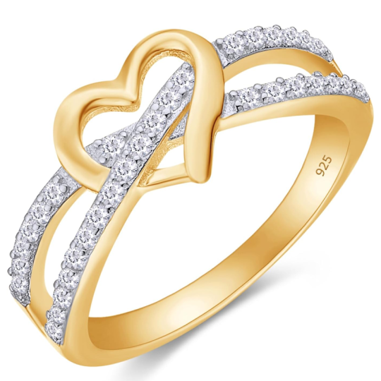 Anillo de oro vermeil con circonita cúbica en forma de corazón para mujer