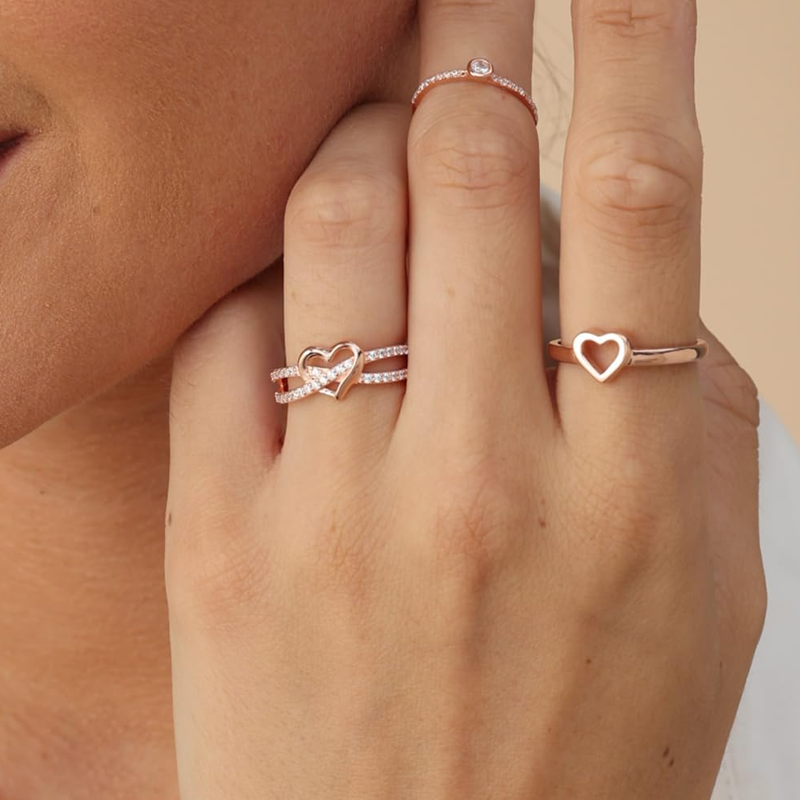 Anillo de oro vermeil con circonita cúbica en forma de corazón para mujer-2