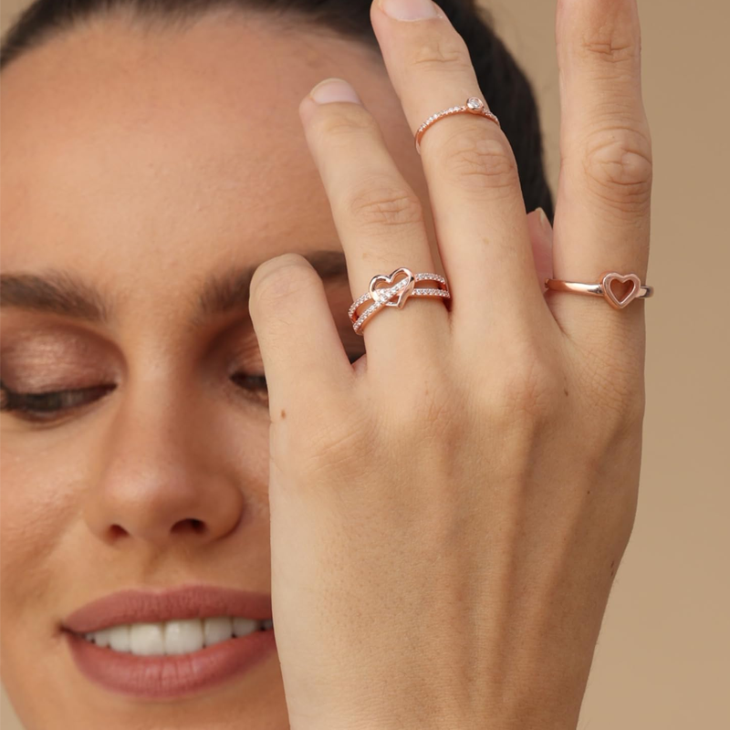 Anillo de oro vermeil con circonita cúbica en forma de corazón para mujer-3