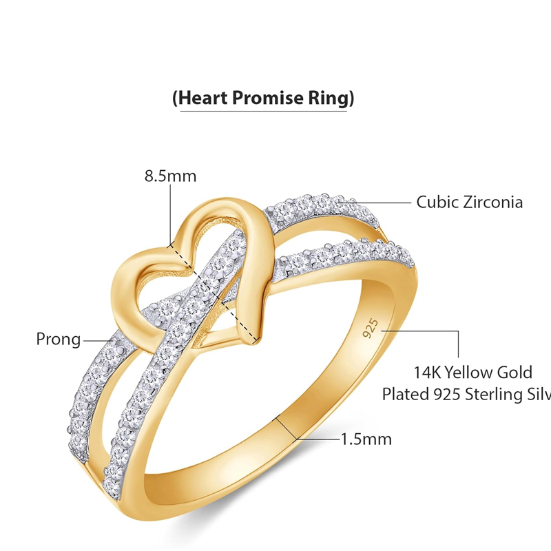 Anillo de oro vermeil con circonita cúbica en forma de corazón para mujer-5