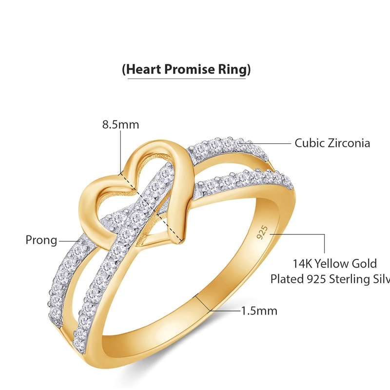 Gold Vermeil Cubic Zirconia Heart Ring for Women-5