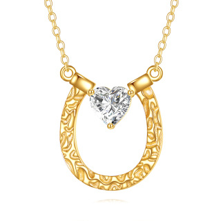 10K Gold Heart Shaped Moissanite Horseshoe Pendant Necklace-1