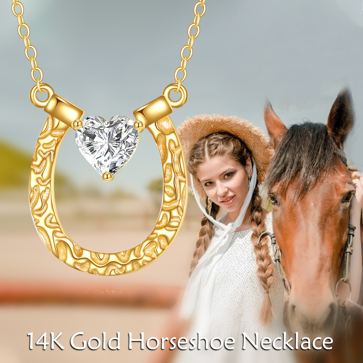 Collana con ciondolo a forma di cuore in moissanite a forma di ferro di cavallo in oro 18K-2