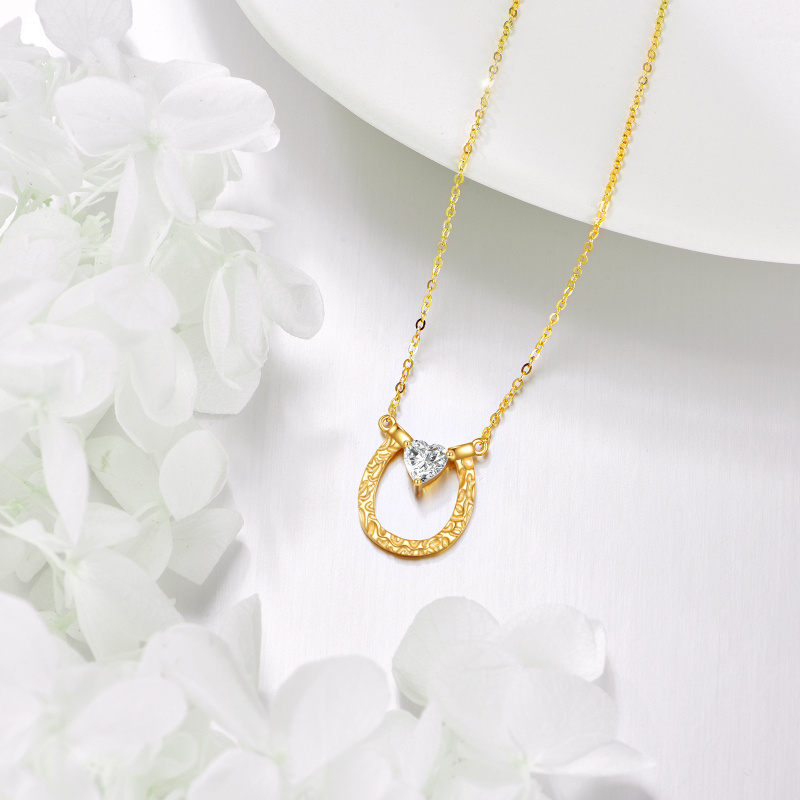10K White Gold Heart Cut Moissanite Horseshoe Pendant Necklace-5