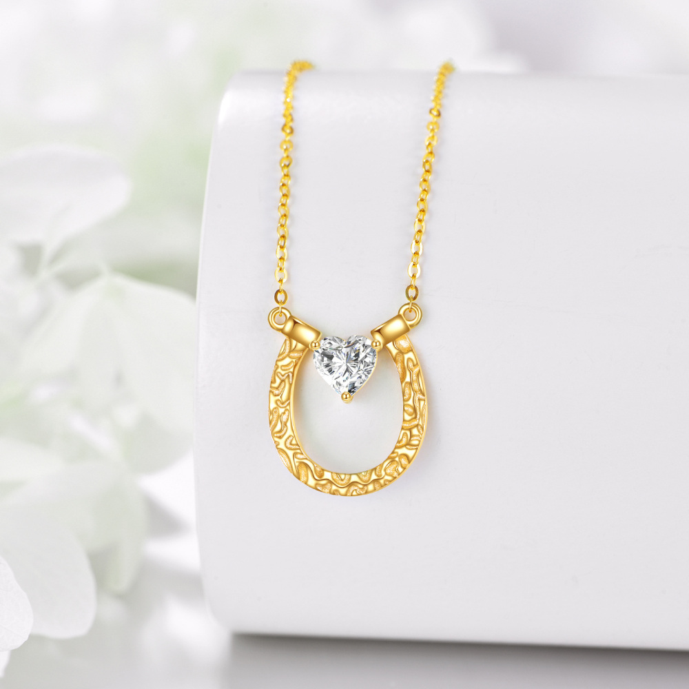 10K Gold Heart Shaped Moissanite Horseshoe Pendant Necklace-6