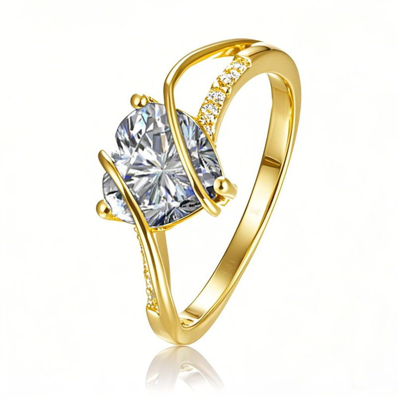 18K Gold Heart Shaped Moissanite Personalized Engraving Engagement Ring-1
