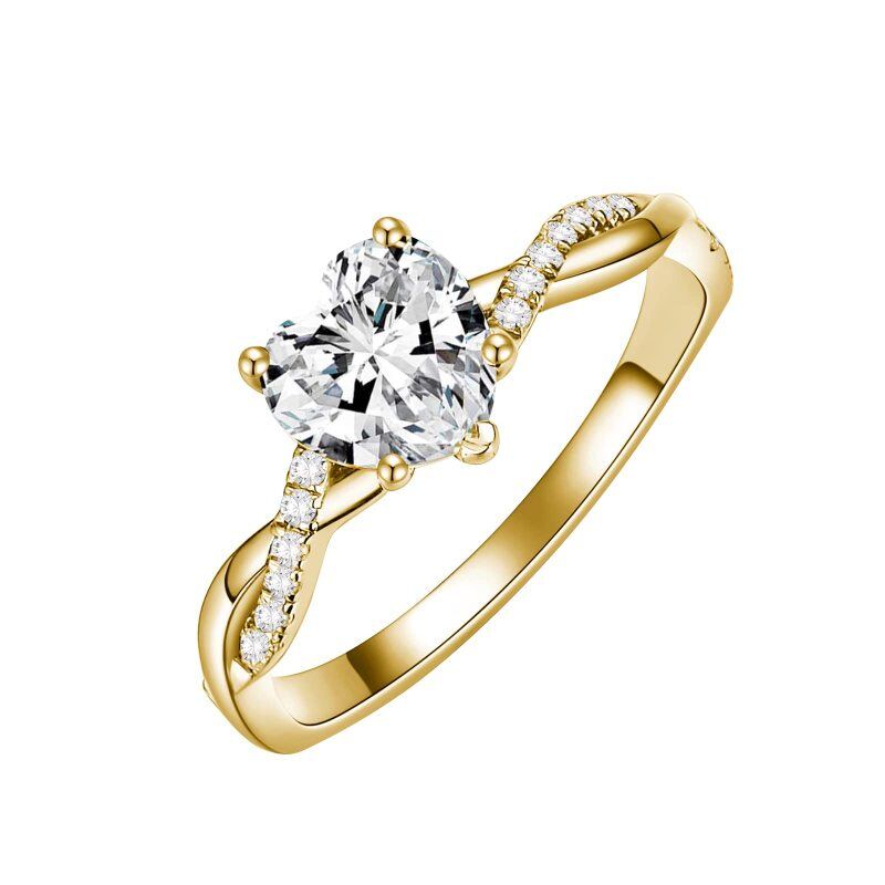 18K Gold Heart Shaped Moissanite Personalized Engraving & Infinity Symbol Engagement Ring-4