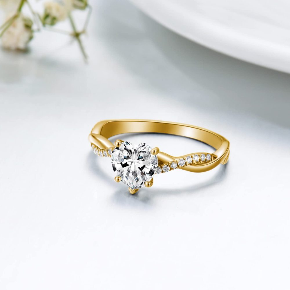 Anel de noivado personalizado com símbolo do infinito e gravura em forma de coração de ouro 10K moissanite-3