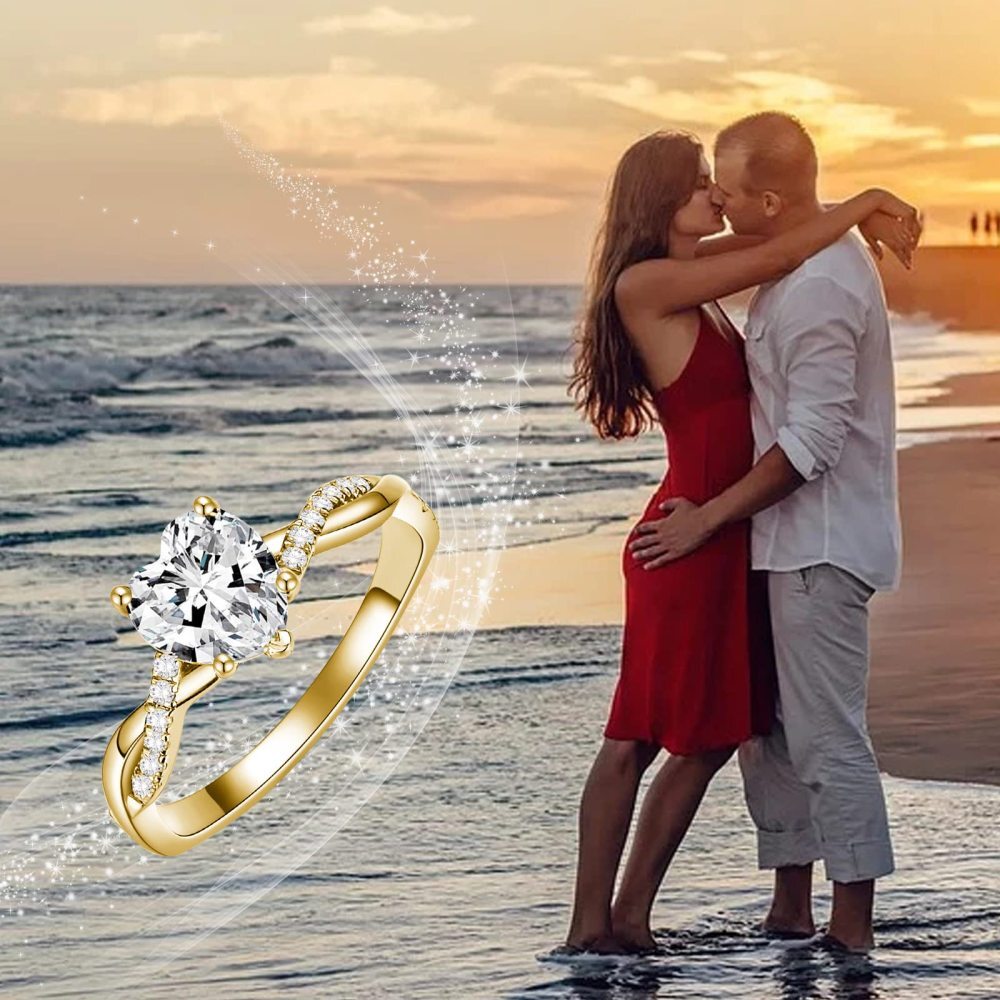 Anel de noivado personalizado com símbolo do infinito e gravura em forma de coração de ouro 10K moissanite-5