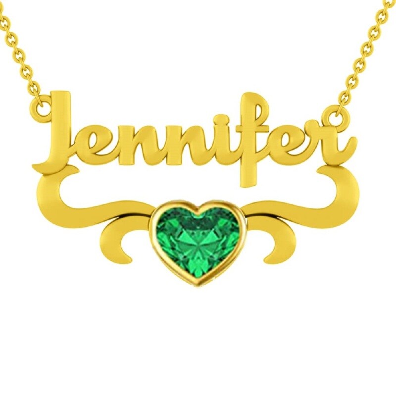 10K White Gold Heart Zircon Personalized Birthstone Name Pendant Necklace For Best Friend-3