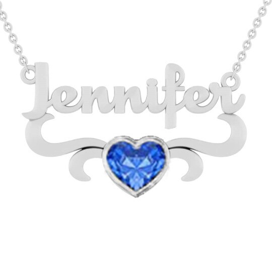 10K White Gold Heart Zircon Personalized Birthstone Name Pendant Necklace For Best Friend