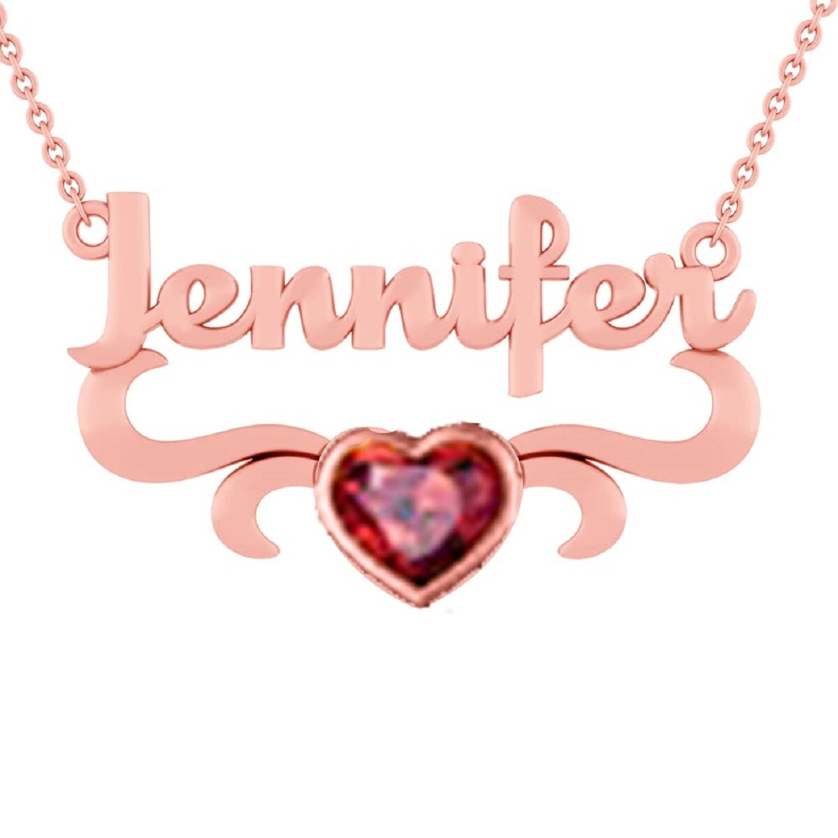 18K Rose Gold Heart Shaped Zircon Personalized Birthstone & Personalized Classic Name Pendant Necklace-1