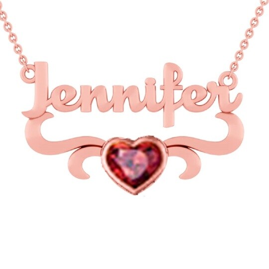 Collier avec pendentif en forme de cœur en or rose 10 carats et zircon, pierre de naissance personnalisée, pour meilleur ami