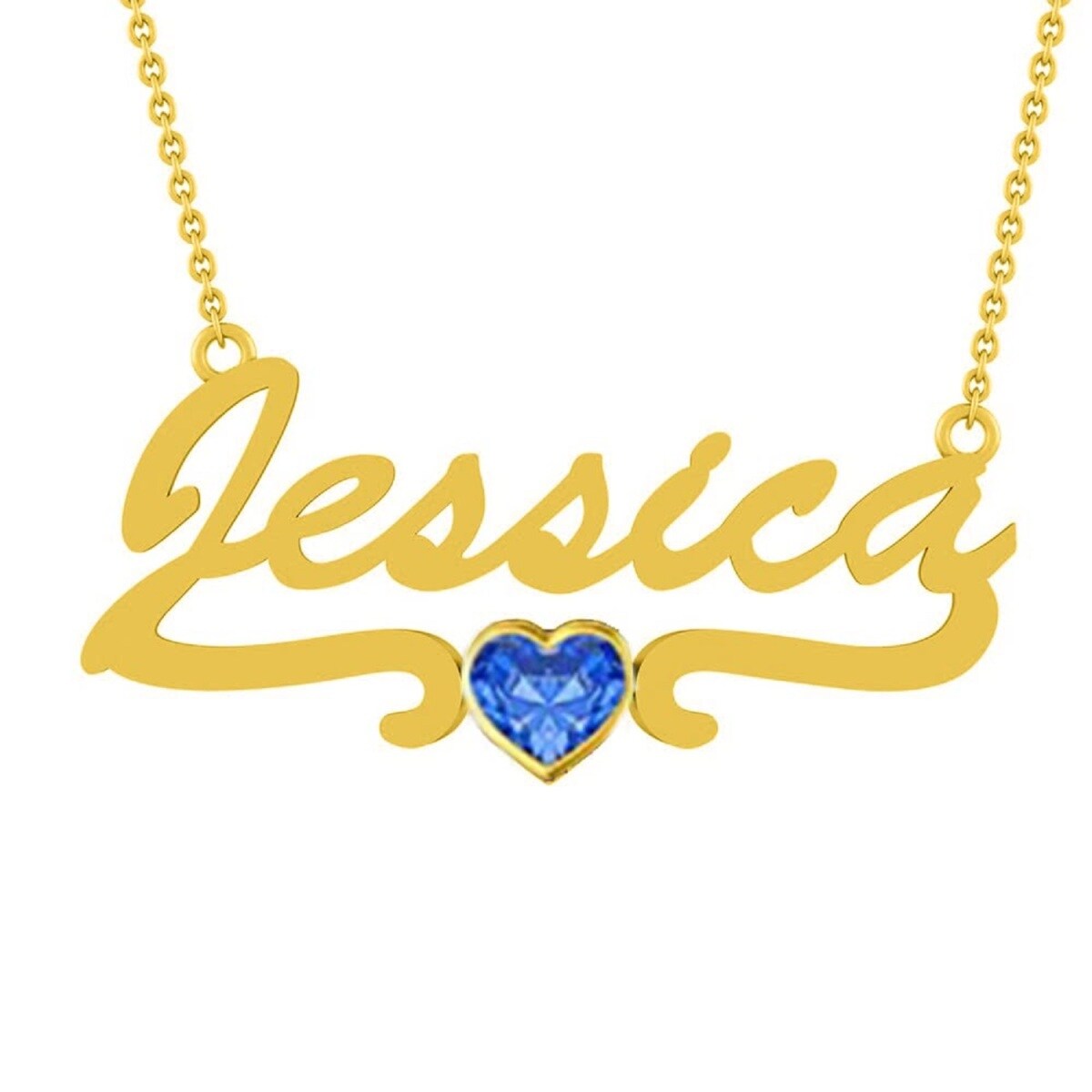 18K Gold Heart Shaped Zircon Personalized Birthstone & Personalized Classic Name Pendant Necklace-1