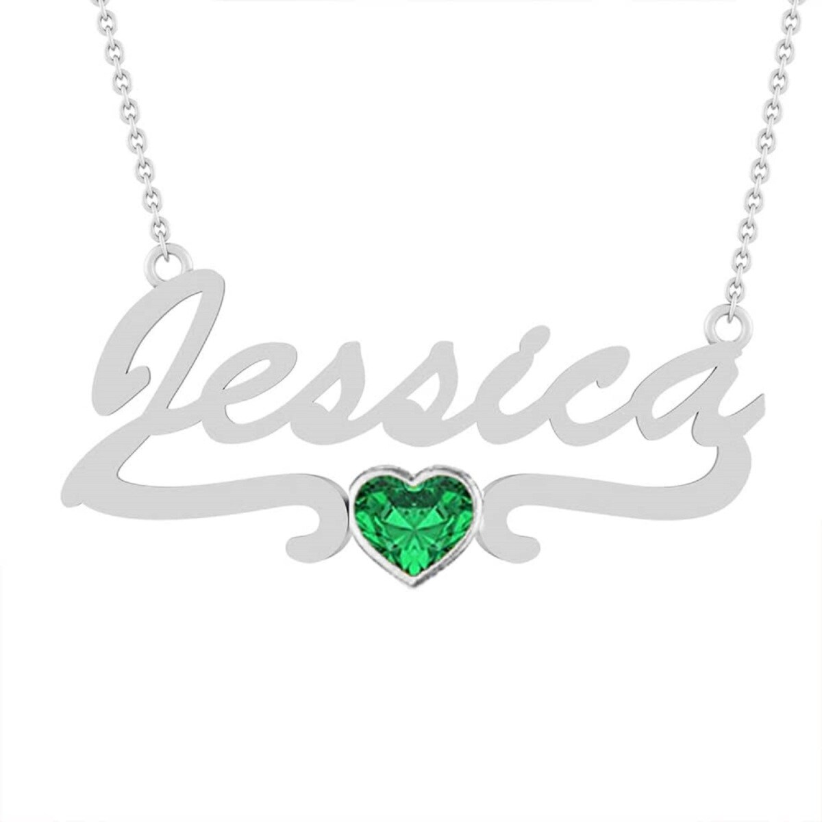 18K Gold Heart Shaped Zircon Personalized Birthstone & Personalized Classic Name Pendant Necklace-3