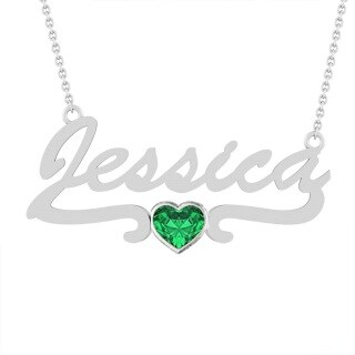 10K Heart Personalised Birthstone & Personalised Classic Name Pendant Necklace For Women-20