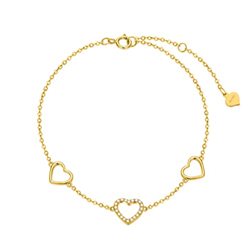 10K Gold Cubic Zirconia Heart Single Chain Anklet-1