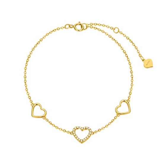 10K Gold Cubic Zirconia Heart Single Chain Anklet