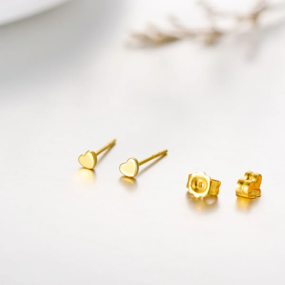 10K Gold Heart Stud Earrings-3