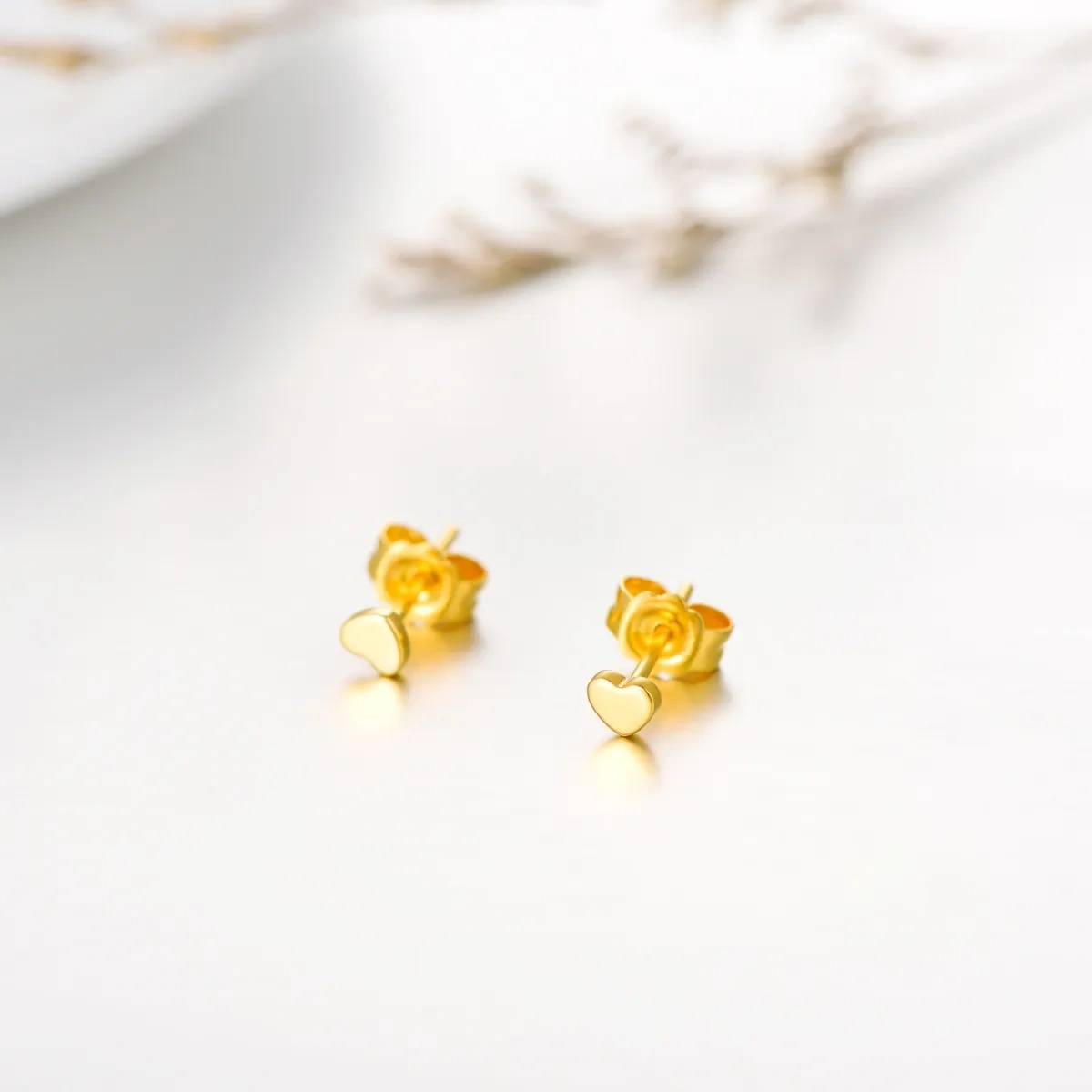 10K Gold Heart Stud Earrings-4