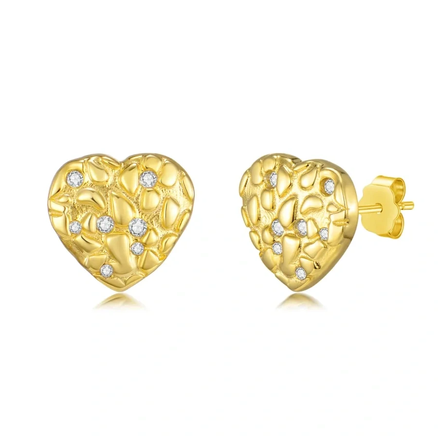 10K Gold Cubic Zirconia Heart Stud Earrings-1