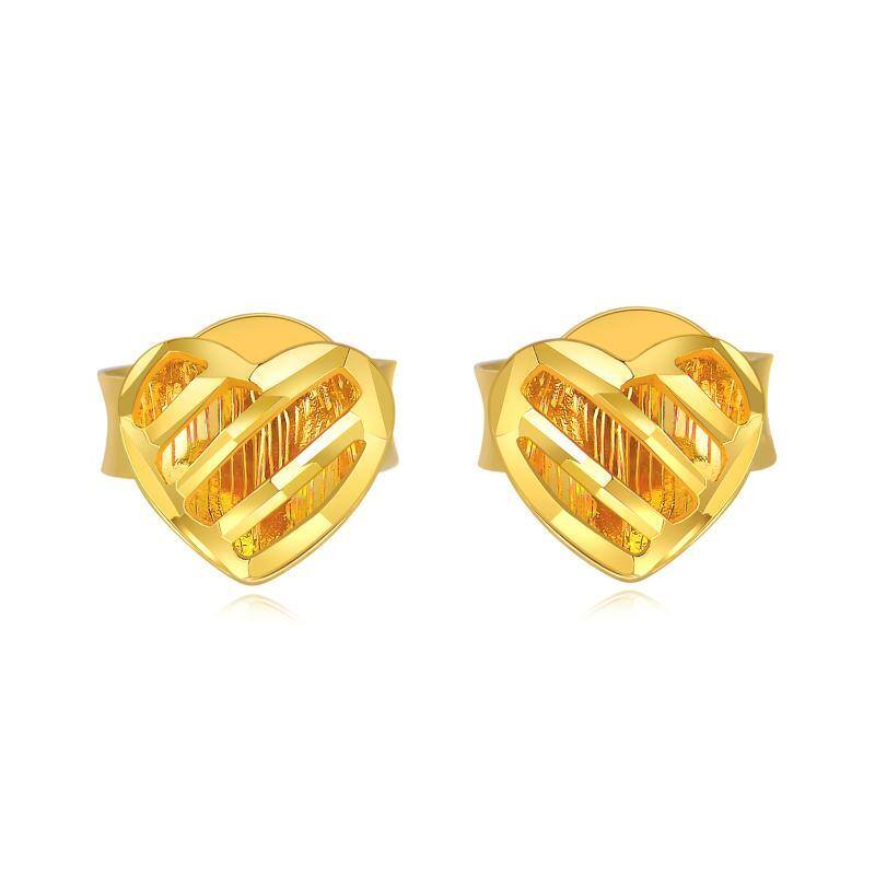 18K Gold Heart Stud Earrings