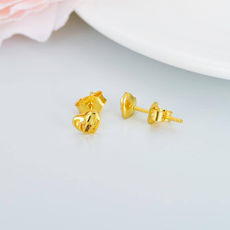 10K Gold Heart Stud Earrings-4