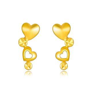 10K Yellow Gold Heart With Heart Stud Earrings For Women-56