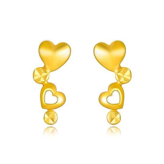 18K Yellow Gold Heart With Heart Stud Earrings For Women