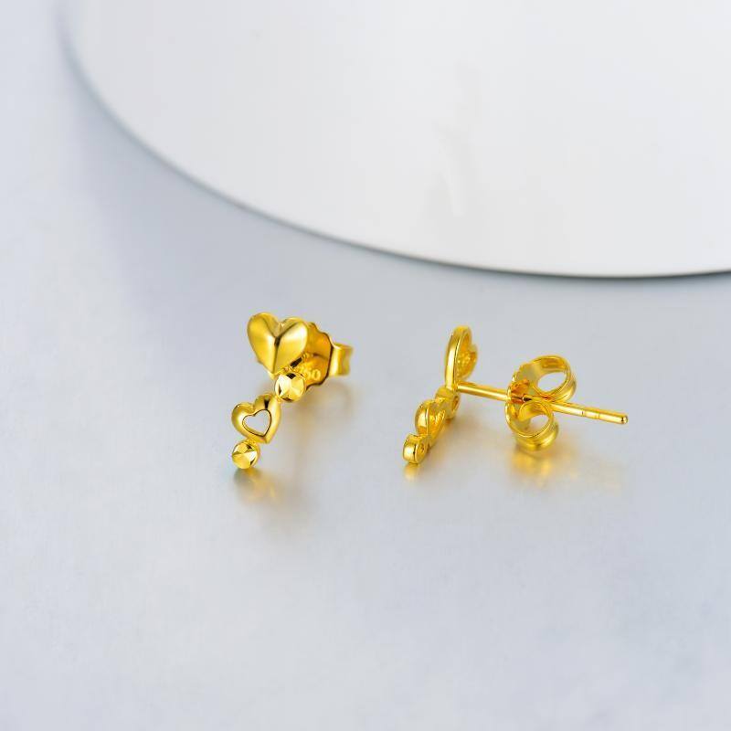 10K Yellow Gold Heart With Heart Stud Earrings For Women-3
