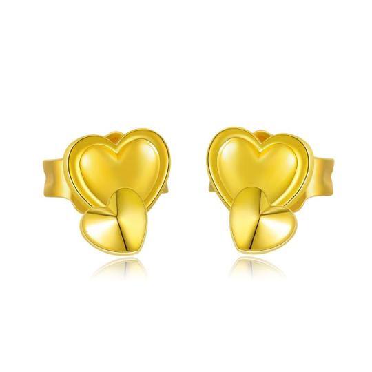 18K Gold Heart With Heart Stud Earrings