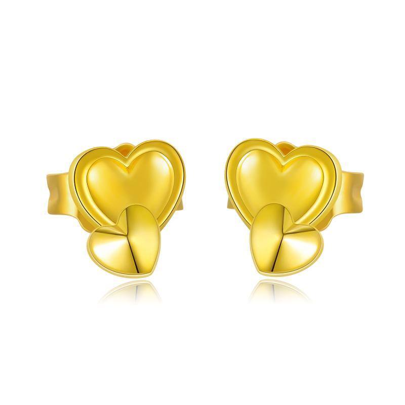 18K Gold Heart With Heart Stud Earrings