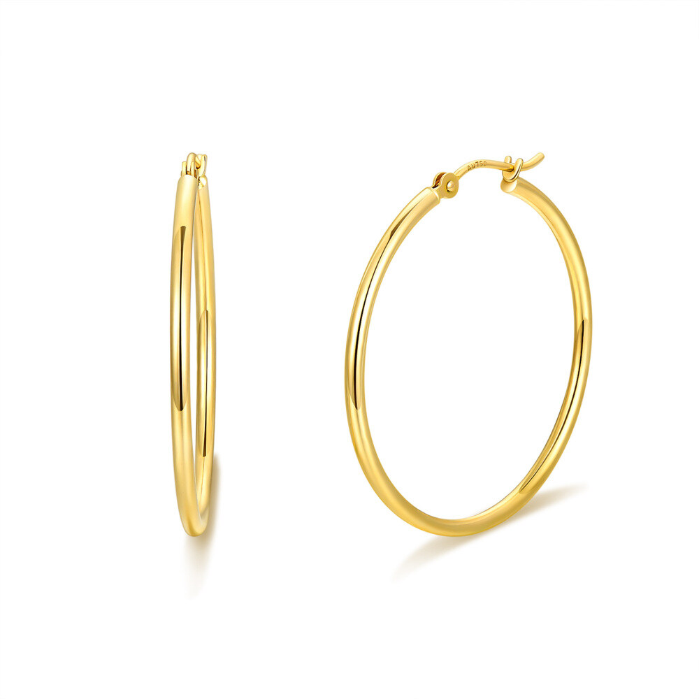 10K Gold 30mm Round Hoop Earrings-1