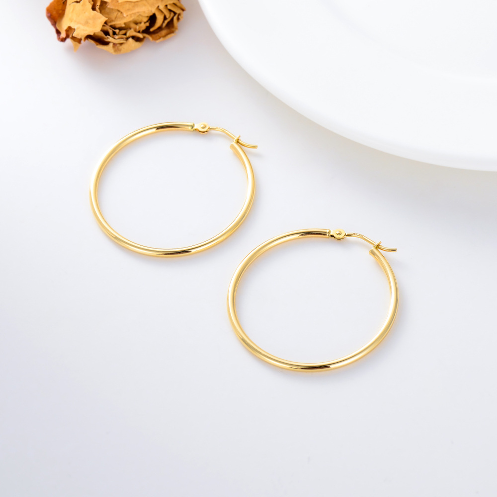 10K Gold 30mm Round Hoop Earrings-3