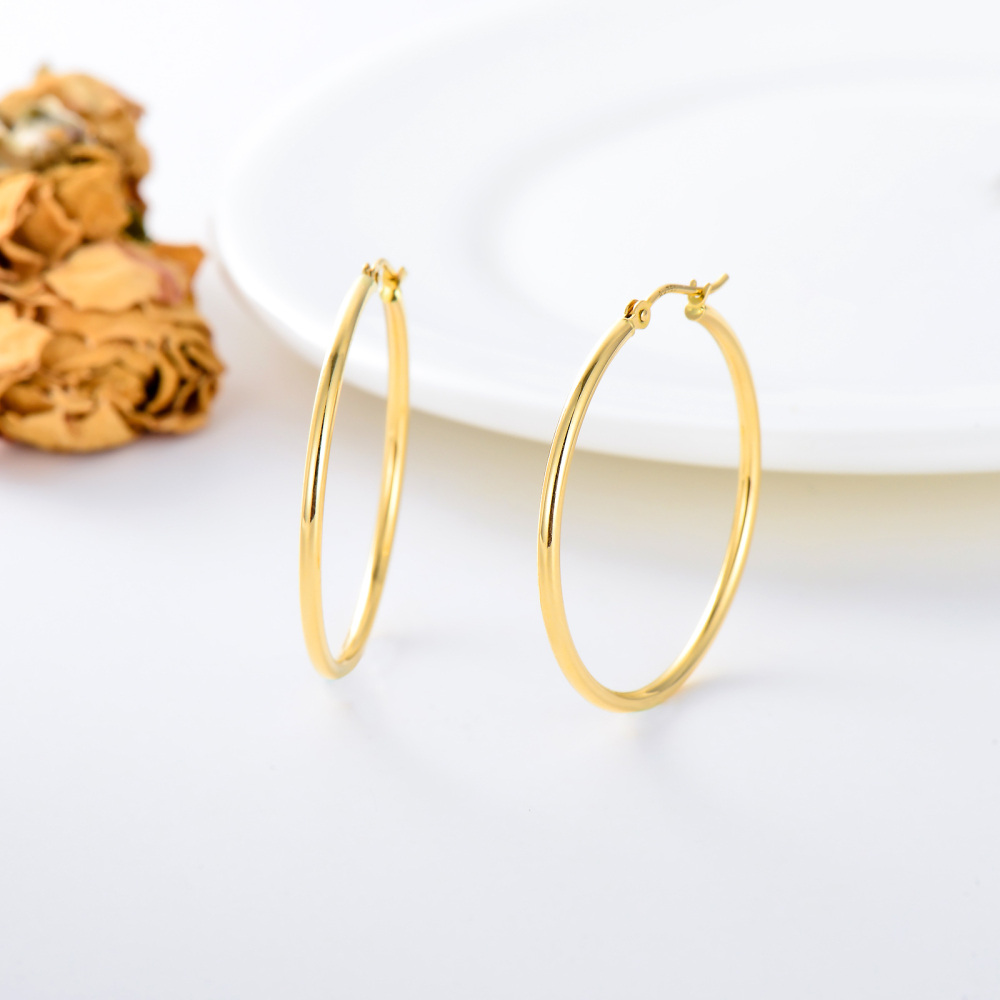 10K Gold 30mm Round Hoop Earrings-4