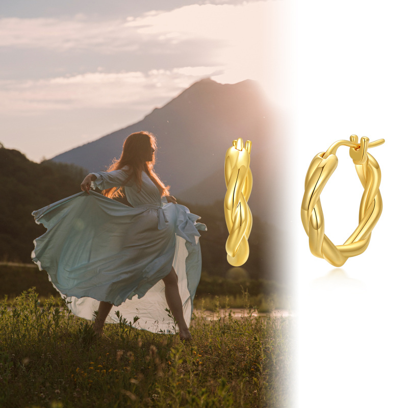 14K White Gold Hoop Earrings-7