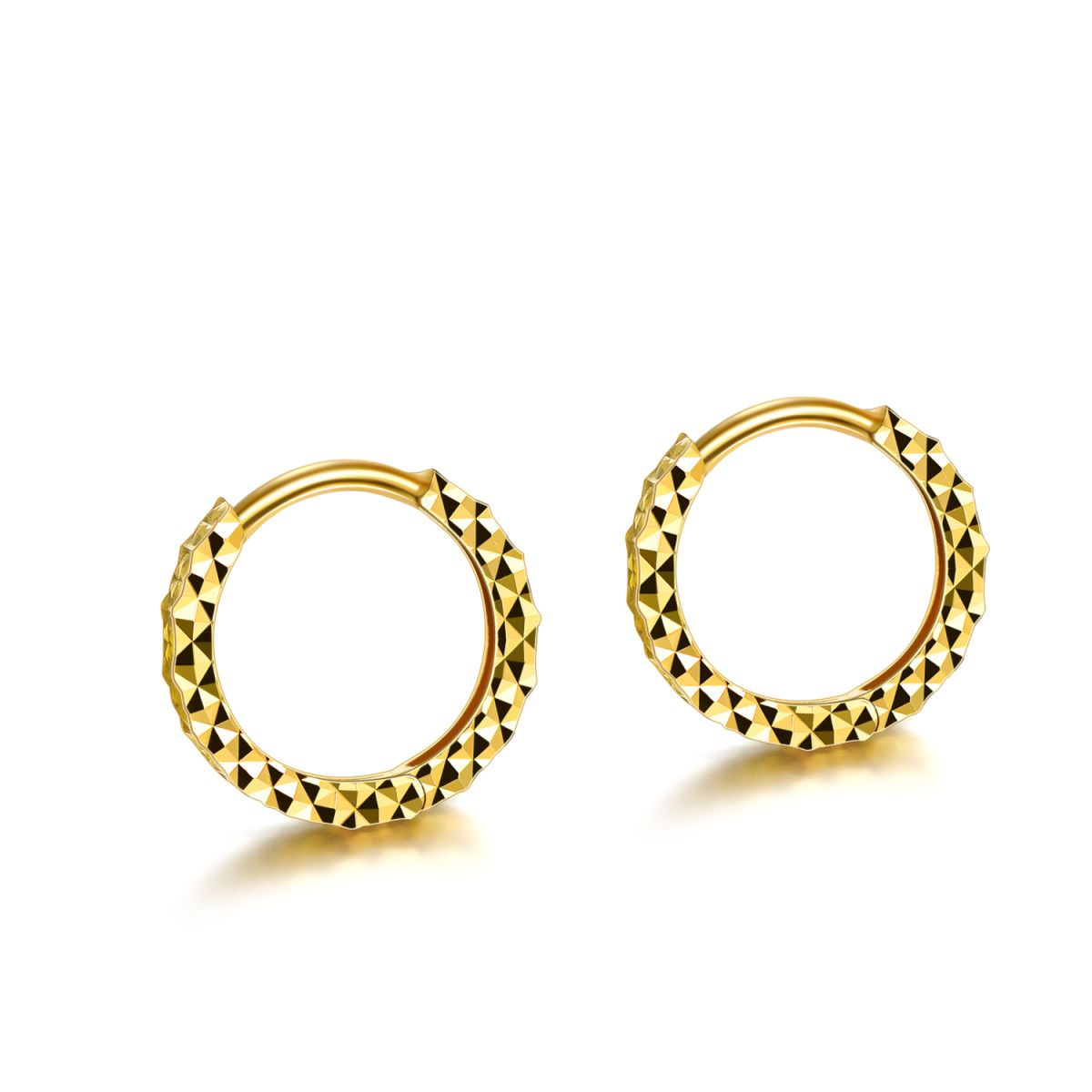 10K Gold Diamond Round Hoop Earrings-1