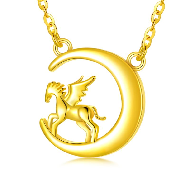 10K Gold Horse & Moon Pendant Necklace-1