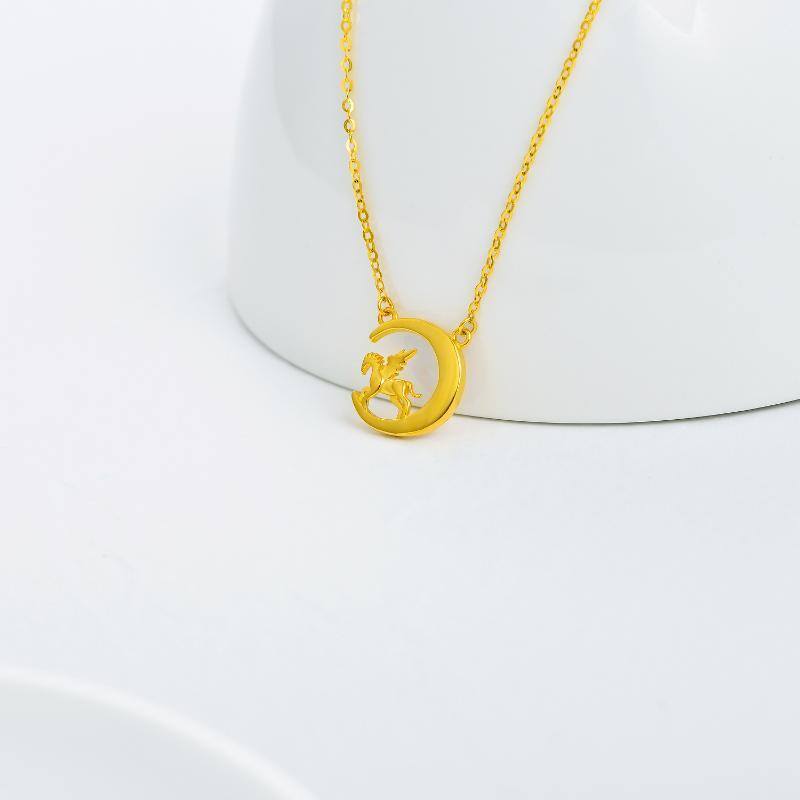 10K Gold Horse & Moon Pendant Necklace-3