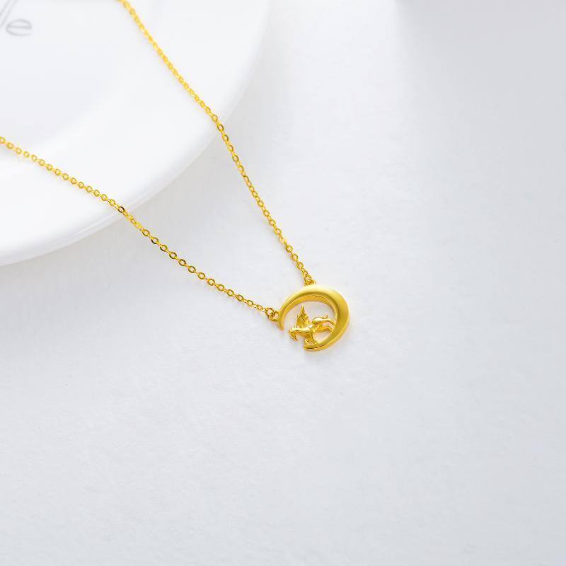 10K Gold Horse & Moon Pendant Necklace-4