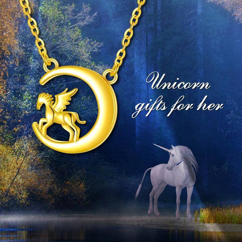 10K Gold Horse & Moon Pendant Necklace-5