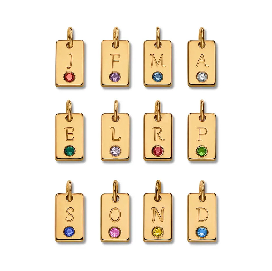 Tobillera con etiqueta de piedra de nacimiento inicial en oro de 10 quilates-4