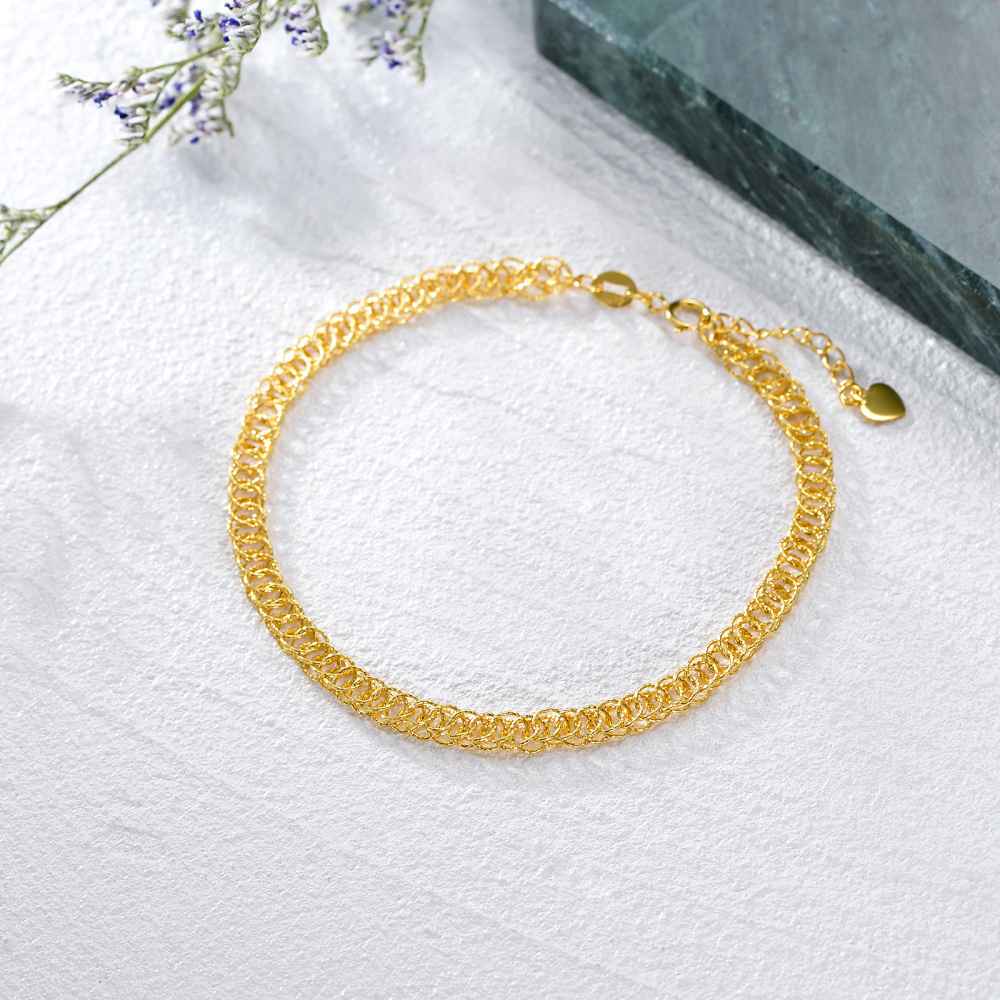 10K Gold Interlocking - Ring Chain Bracelet-3
