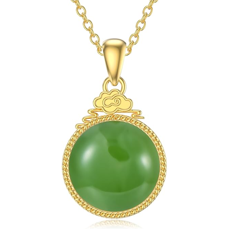 10K Gold Jade Round Metal Choker Necklace-1